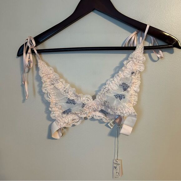 Hot As Hell Bralette Garter Flip HAHround Pink Ruffle Ditsy French Blue Floral - Picture 15 of 15
